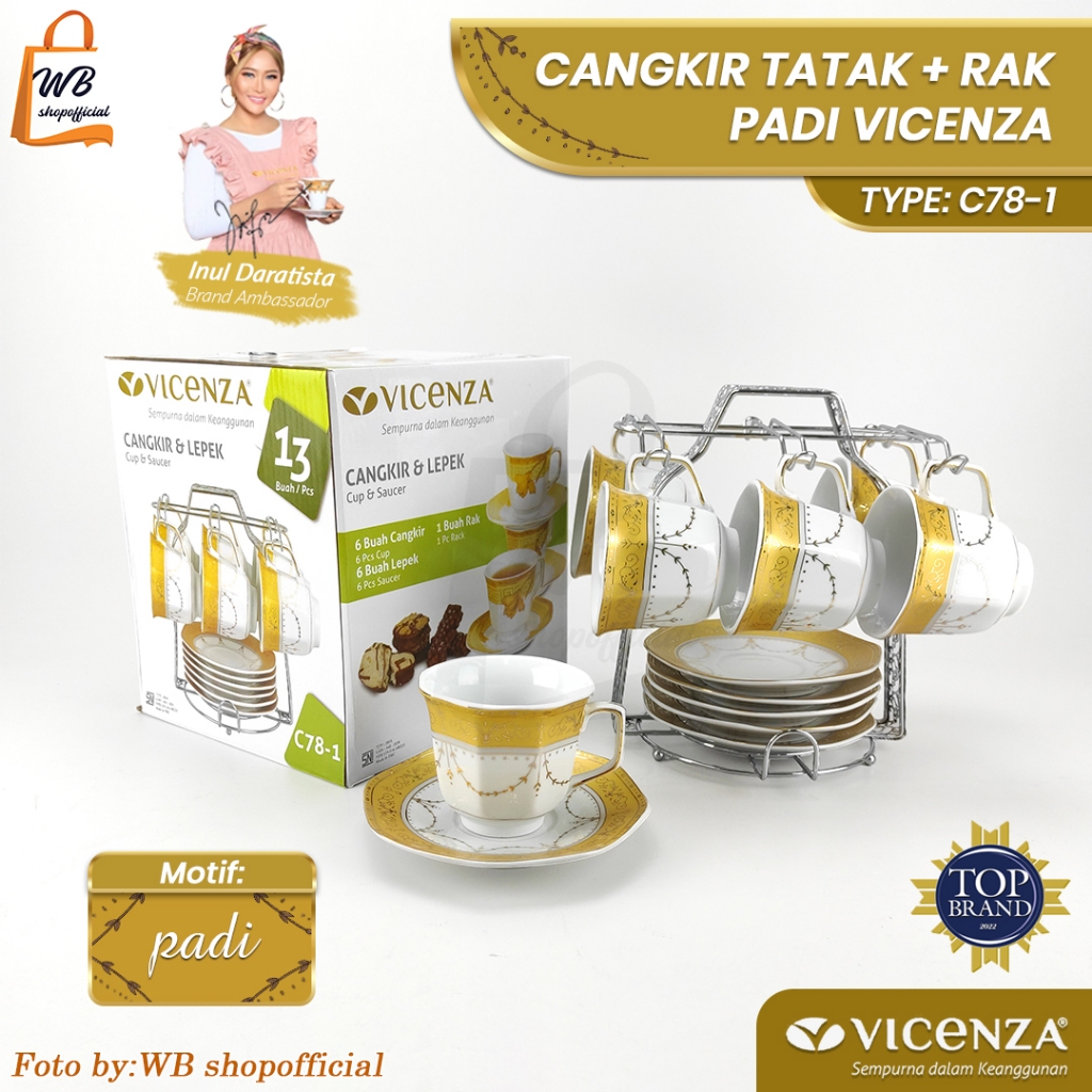 vicenza cup and saucer / cangkir set + tatakan / tea set ceramic motif padi C78-1