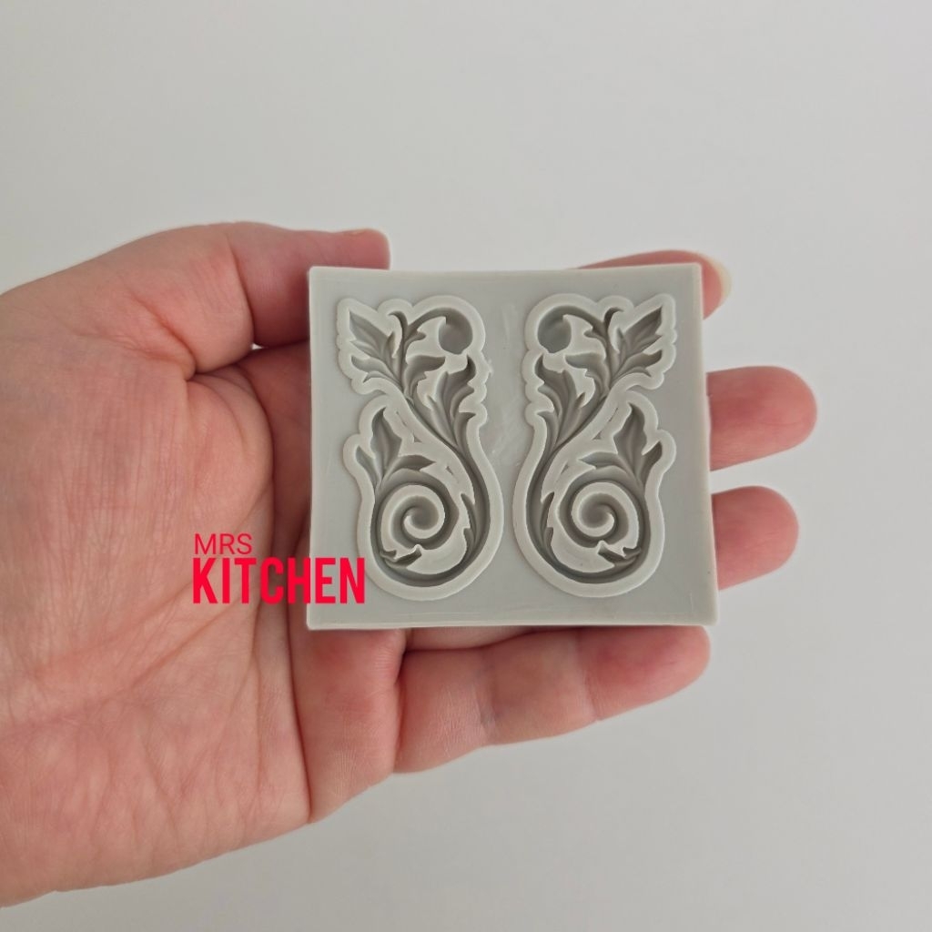 CETAKAN SILIKON LEAF ORNAMENT RELIEF PAIR VINES VINTAGE SILICONE MOLD
