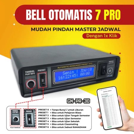 Bel Sekolah Otomatis Bel Pabrik Bel Kantor Pabrik Suara Baru Timer Audio MP3 Pengumuman Otomatis PRO