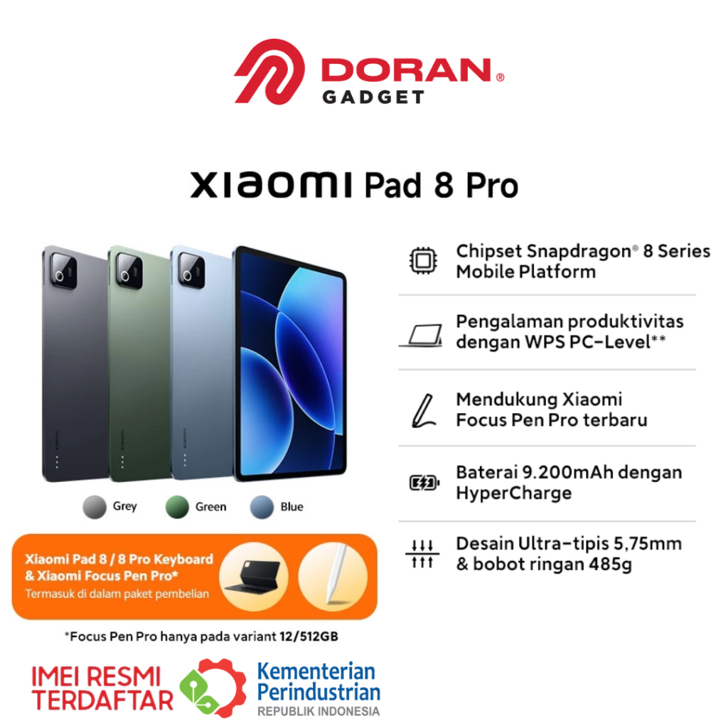 Xiaomi Pad 8 Pro 8/256GB - 12/512GB RAM 8GB 12GB ROM 256GB 512GB  - Garansi Resmi 1 Tahun