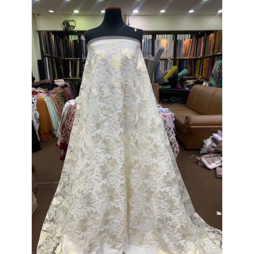 TULLE  FOIL BLINK BAHAN KAIN TULLE BORDIR / BRUKAT BORDIR/ TULLE APLIKASI / TULLE 3D