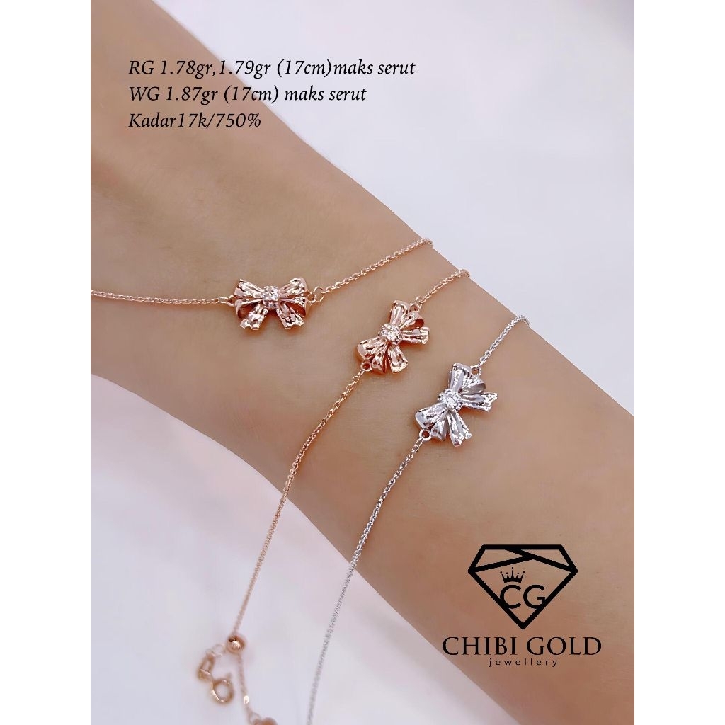 Gelang pita serut emas 750 kadar 17K - chibigold