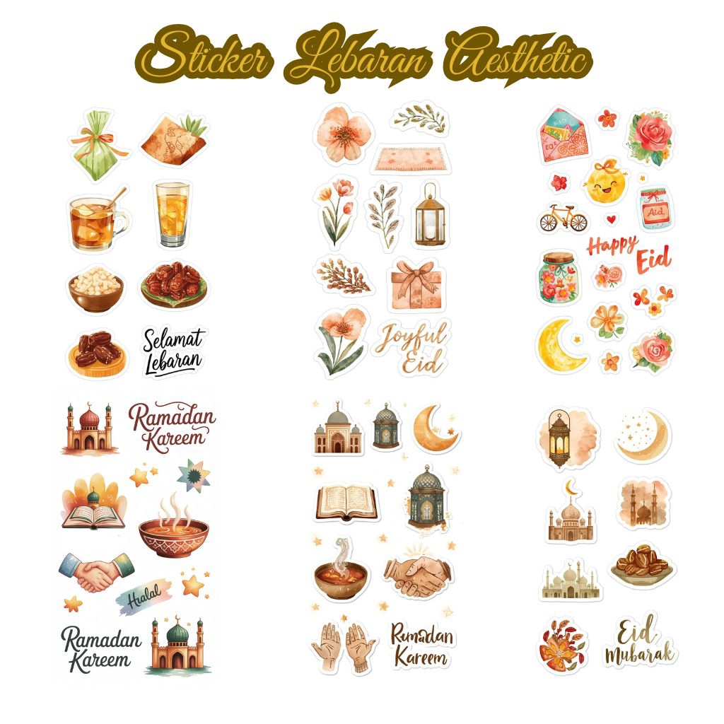 Printable Sticker Ramadhan & Lebaran Set - 16 Halaman Watercolor Series