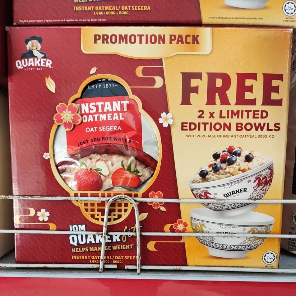 Quaker Instant Oatmeal Oat Segera 800g 2bks gratis mangkok