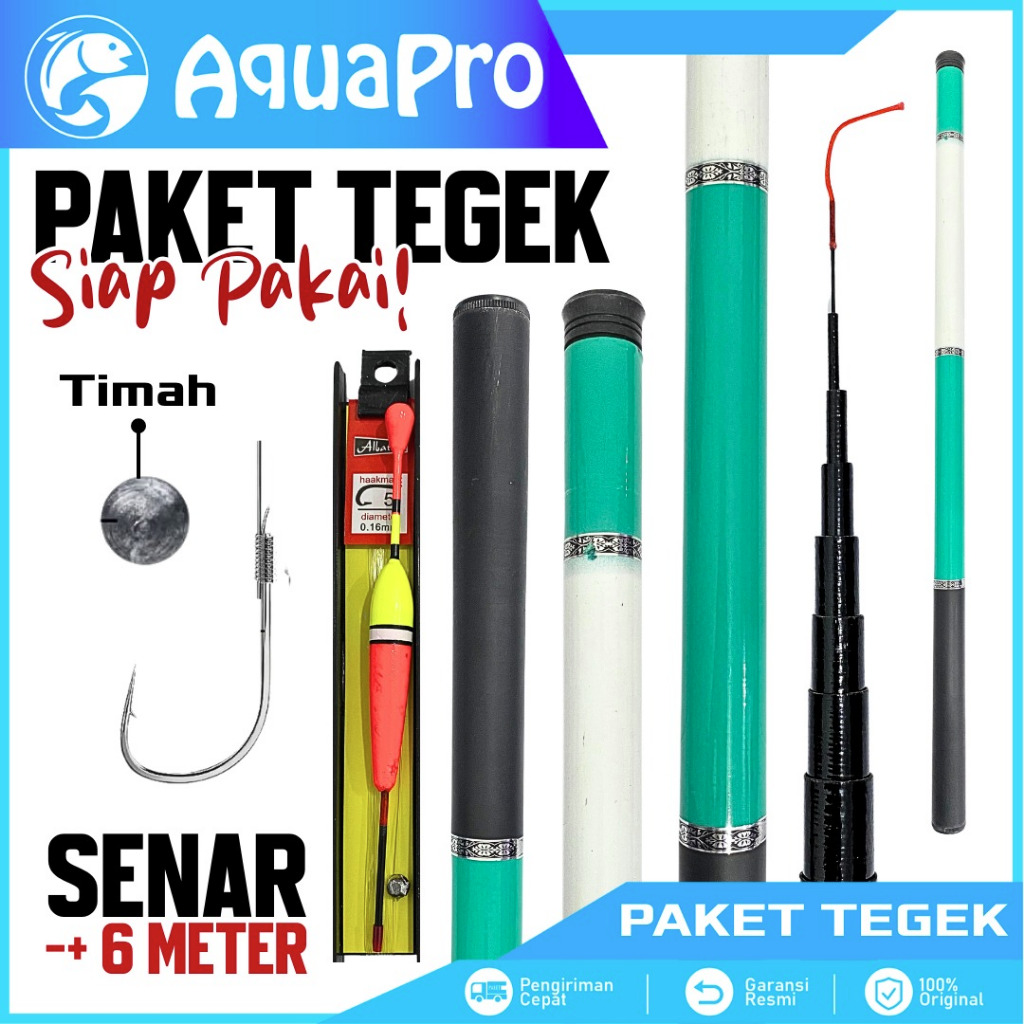 AQUAPRO Paket Set Joran Tegek Action Lentur Teleskopik Portable Siap Pakai Lengkap Pelampung & Senar