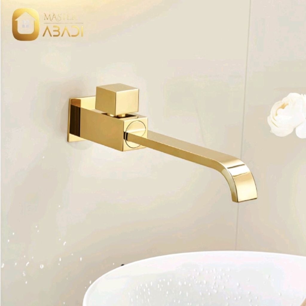 Kran Wastafel Tembok Gold / Keran Tembok Spout Gold Emas