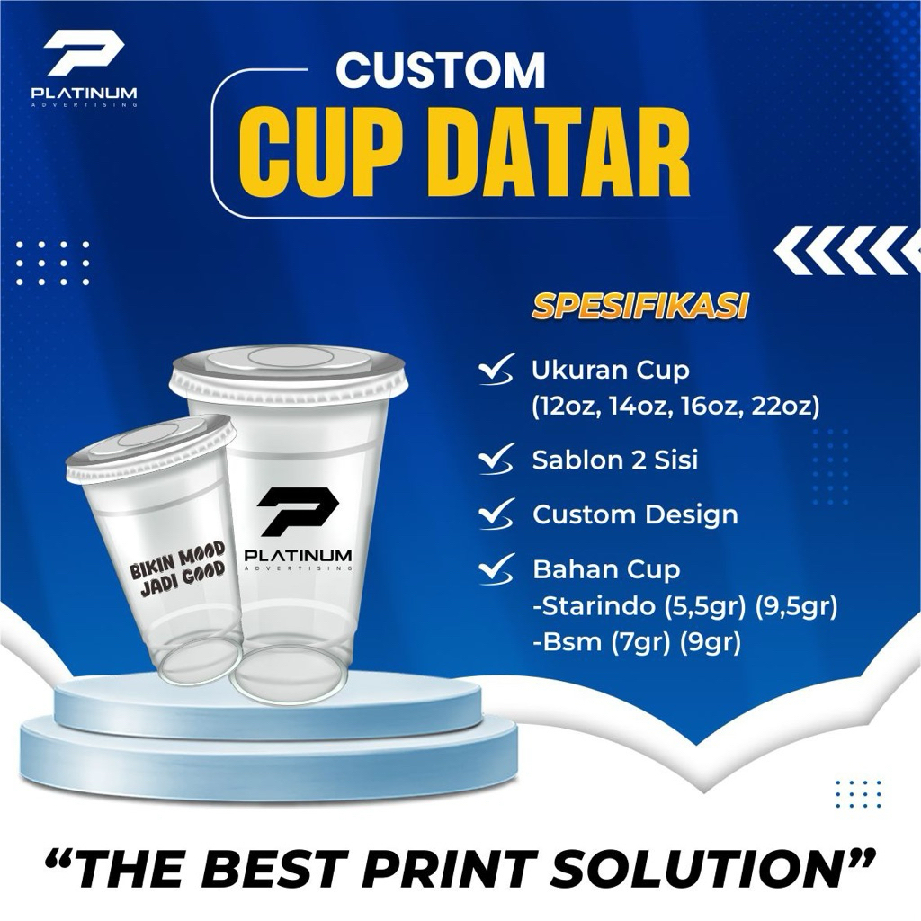 CUP DATAR | SABLON CUP / GELAS DATAR CUP FLAT CUSTOM MURAH 12 , 14 , 16 , 22 Oz  | STARINDO | SABANG