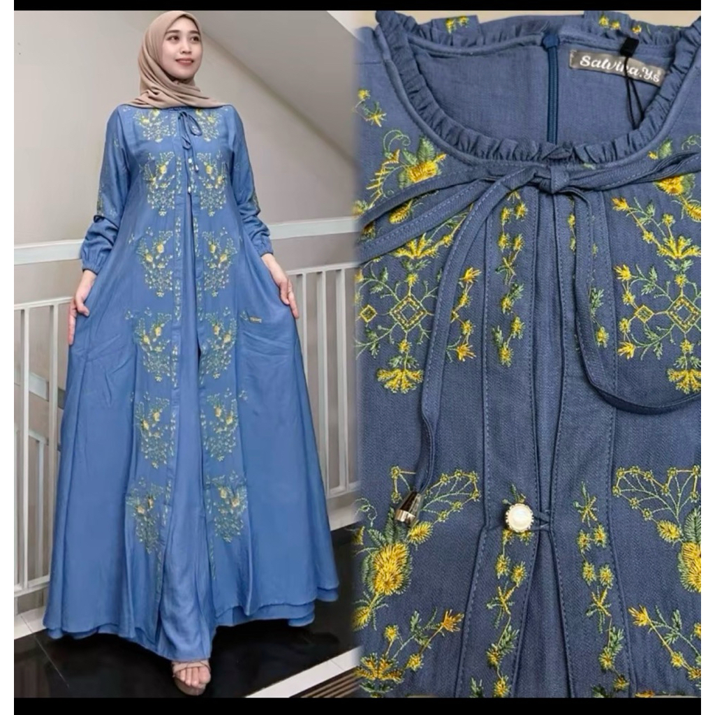 Gamis salvina katun bordir terbaru