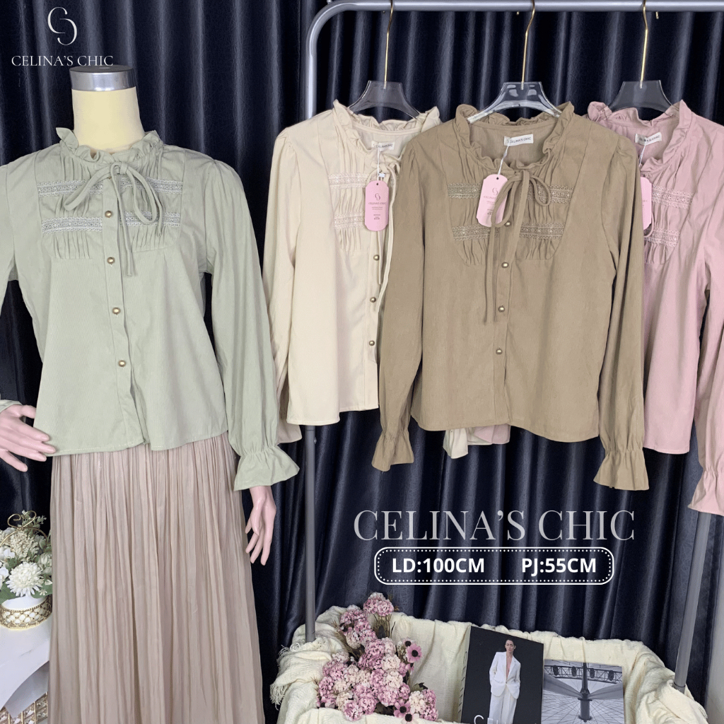 Kemeja Blouse Corduroy Pleated Premium Lengan Panjang 4 Warna LD 100cm PJ 55cm ALL SIZE