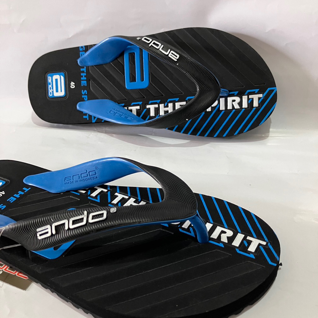ANDO CinabarBlue Sandal Jepit Rubber Pria Awet Terbaru Hitam Biru