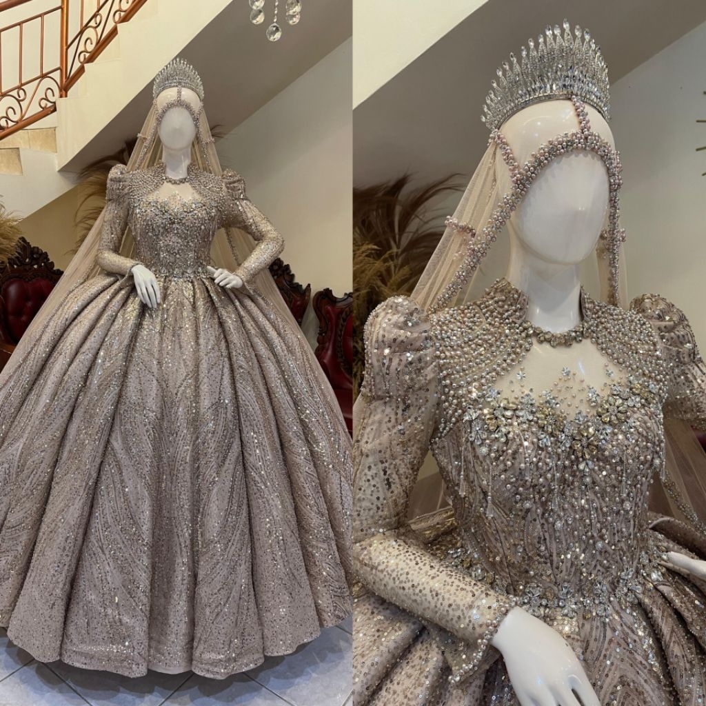 Gaun pengantin mewah elegan | Gaun pengantin muslimah | Gaun pengantin | Gaun pengantin wedding | Ga