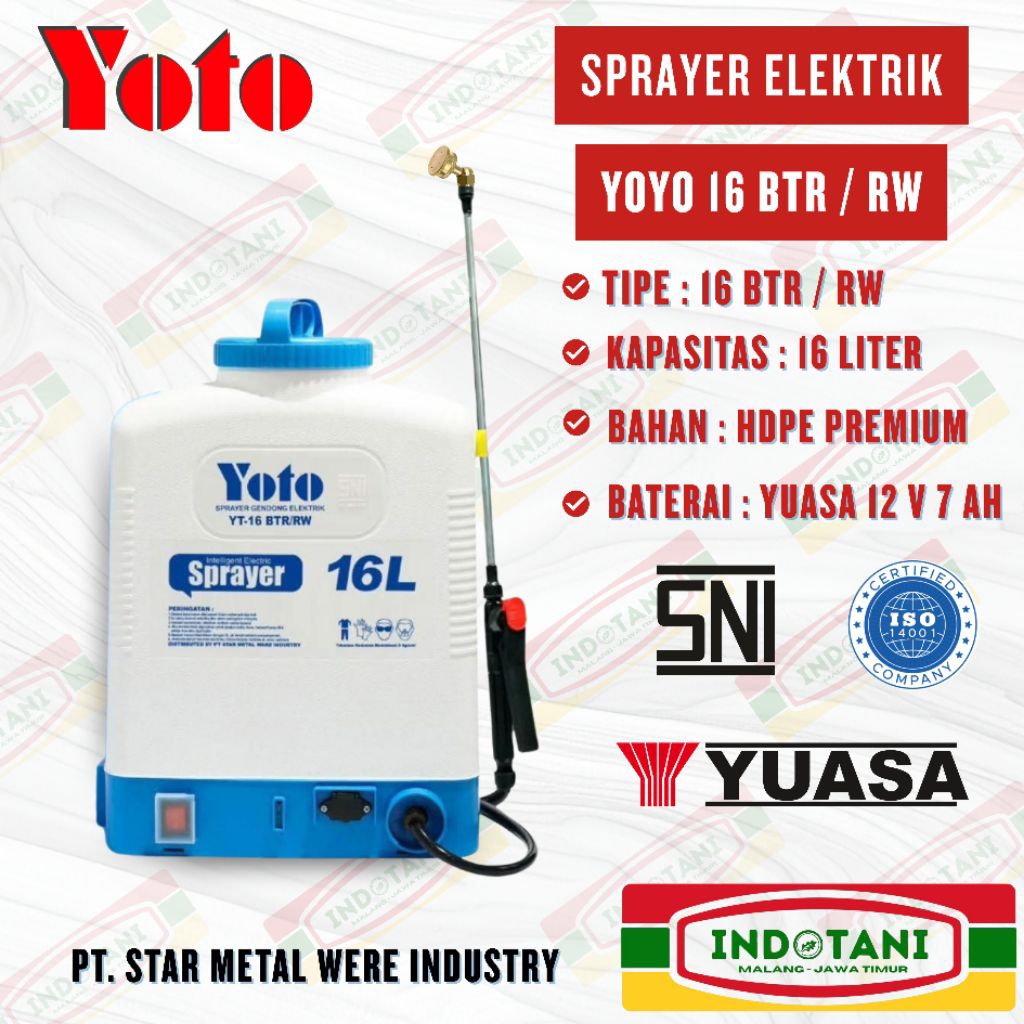 SPRAYER ELEKTRIK YOTO 16 LITER / SPRAYER ELEKTRIK YOTO / TANGKI CAS YOTO / MESIN SEMPROT HAMA