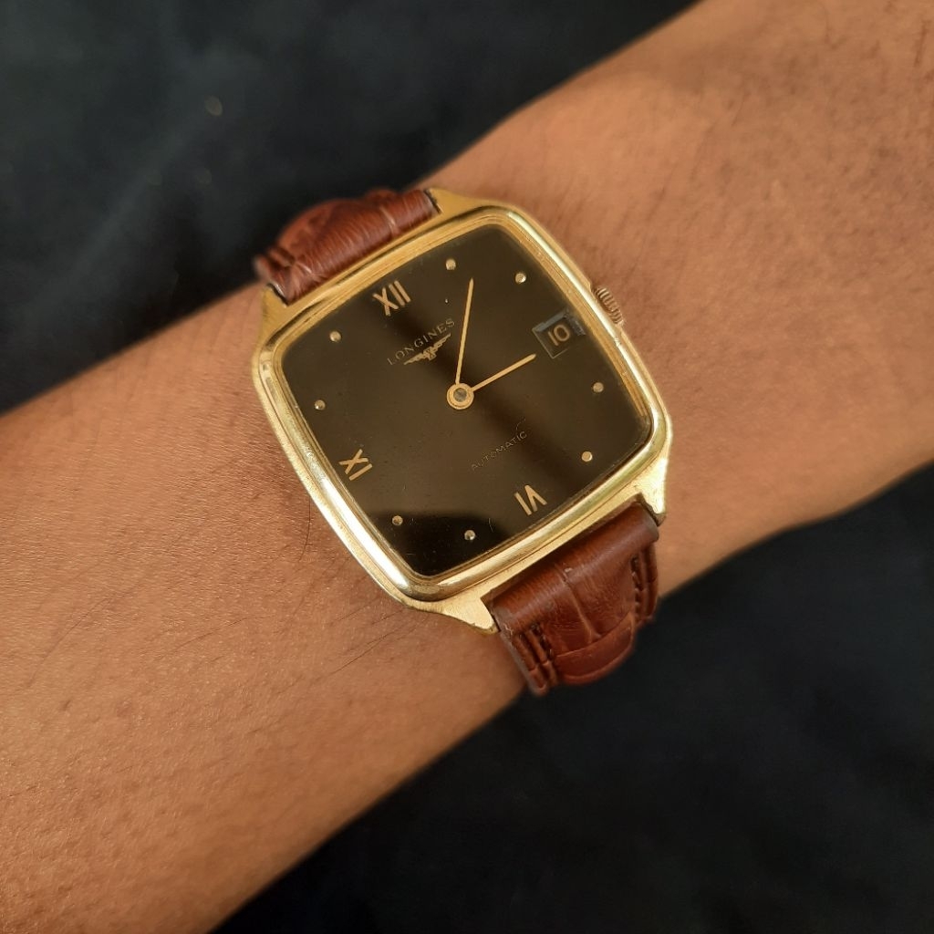 Jam Tangan Longines Classic Gold Micron Date Black Dial Two Hands Vintage 100% Original