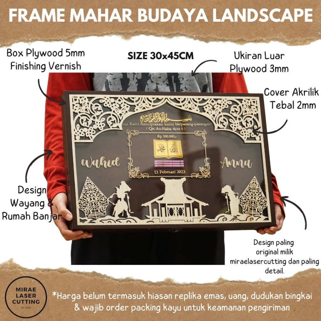 Mahar Nikah Kalimantan Mix Budaya Lain Akrilik Bingkai Pernikahan Mahar Lasercut Landscape 30x45cm
