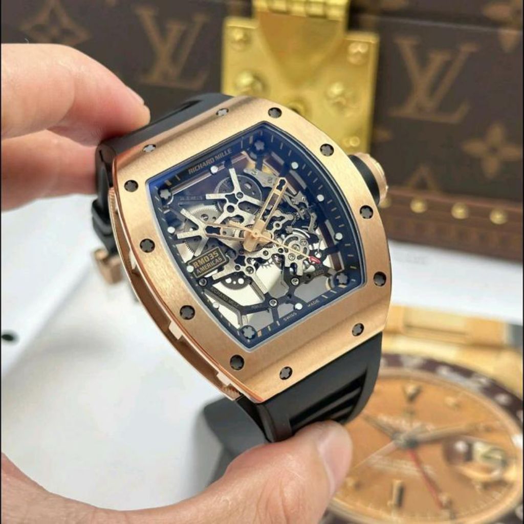 JAM TANGAN RM035 ROSE GOLD CERAMIC SWISS SELF WINDING