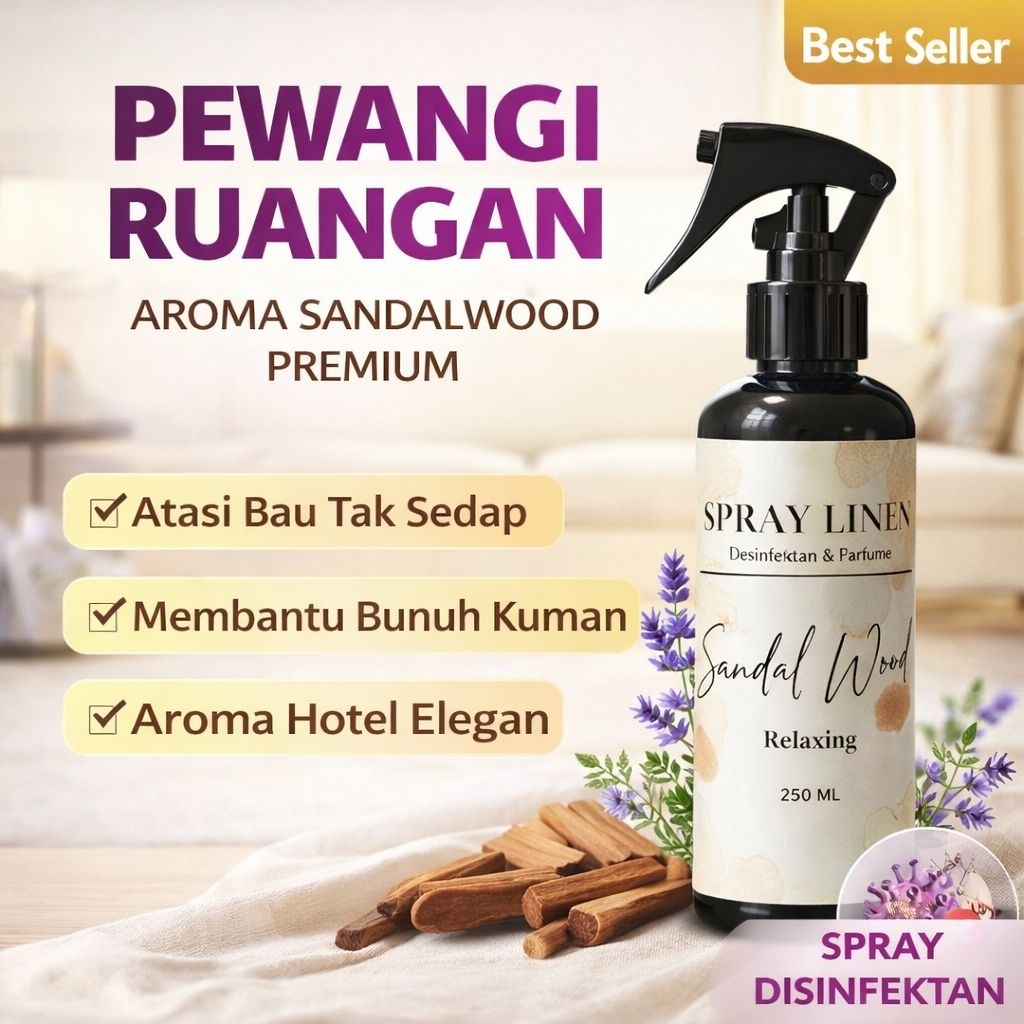 Seikatsu Pewangi Ruangan Sandalwood 250ml | Room Spray Penghilang Bau Rumah Sofa Gorden Aroma Woody 