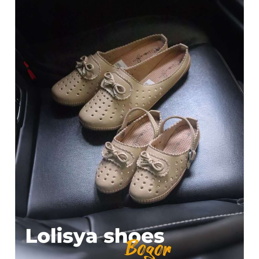 Lolisya sandal sepatu couple ibu dan anak flat pita harga satuan varian cream