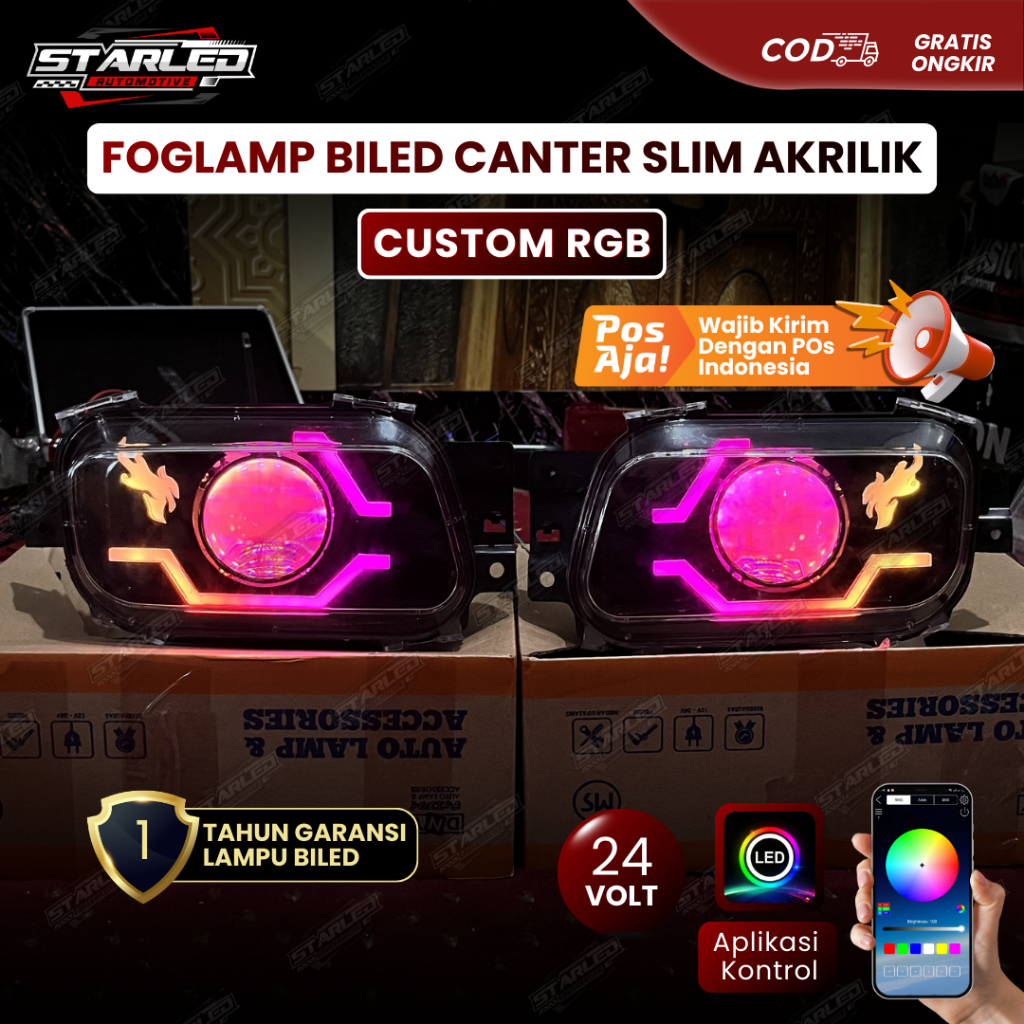 Foglamp Biled Canter Slim Akrilik Custom RGB LED 24 Volt Lampu Kabut Truk Canter 24V