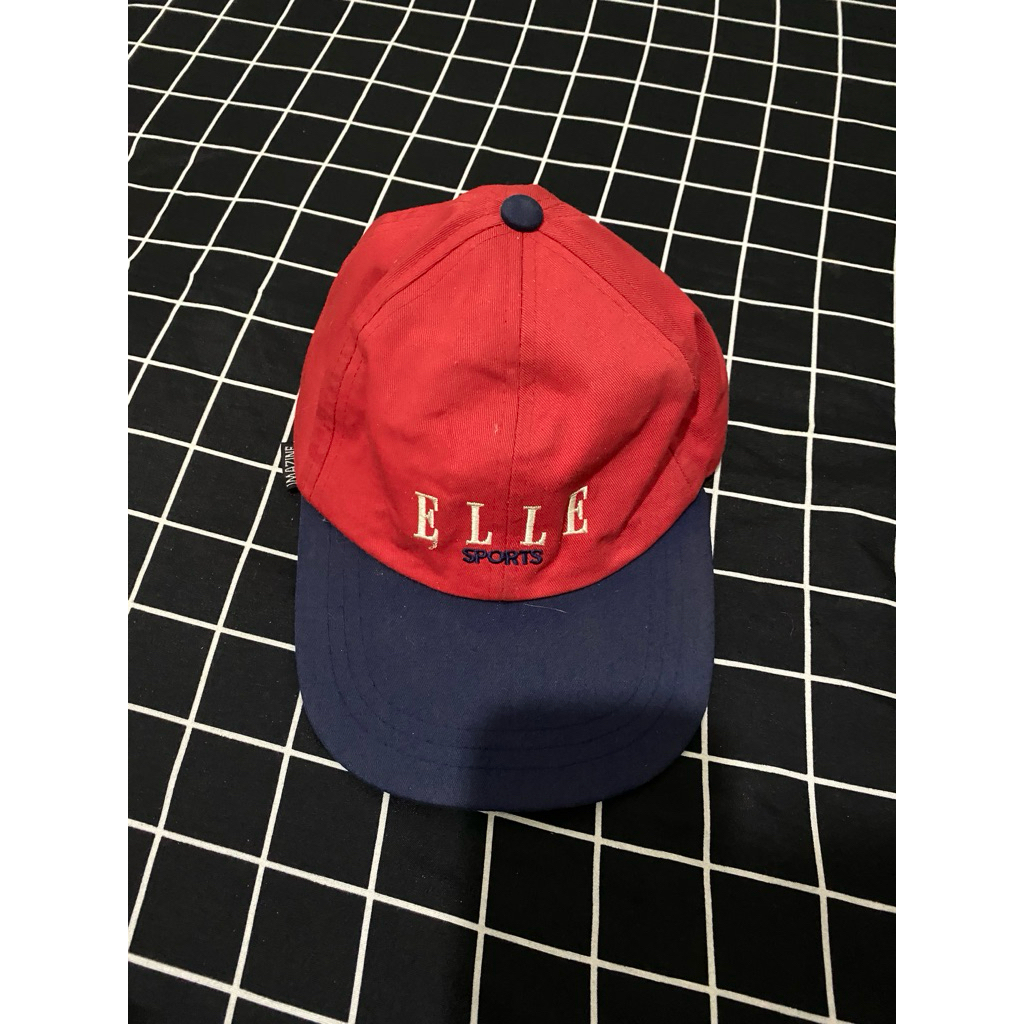 Topi Vintage ELLE Sports Merah Navy Baseball Cap Casual