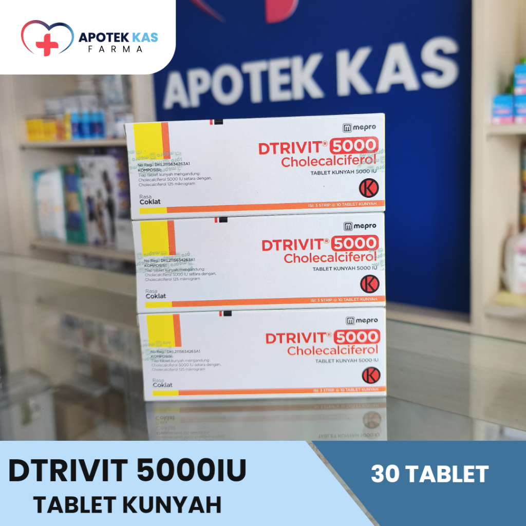 Tablet Vitamin D3 Dtrivit 5000 IU - Membantu Menyerap Kalsium, Mendukung Sistem Imun, Menjaga Keseha