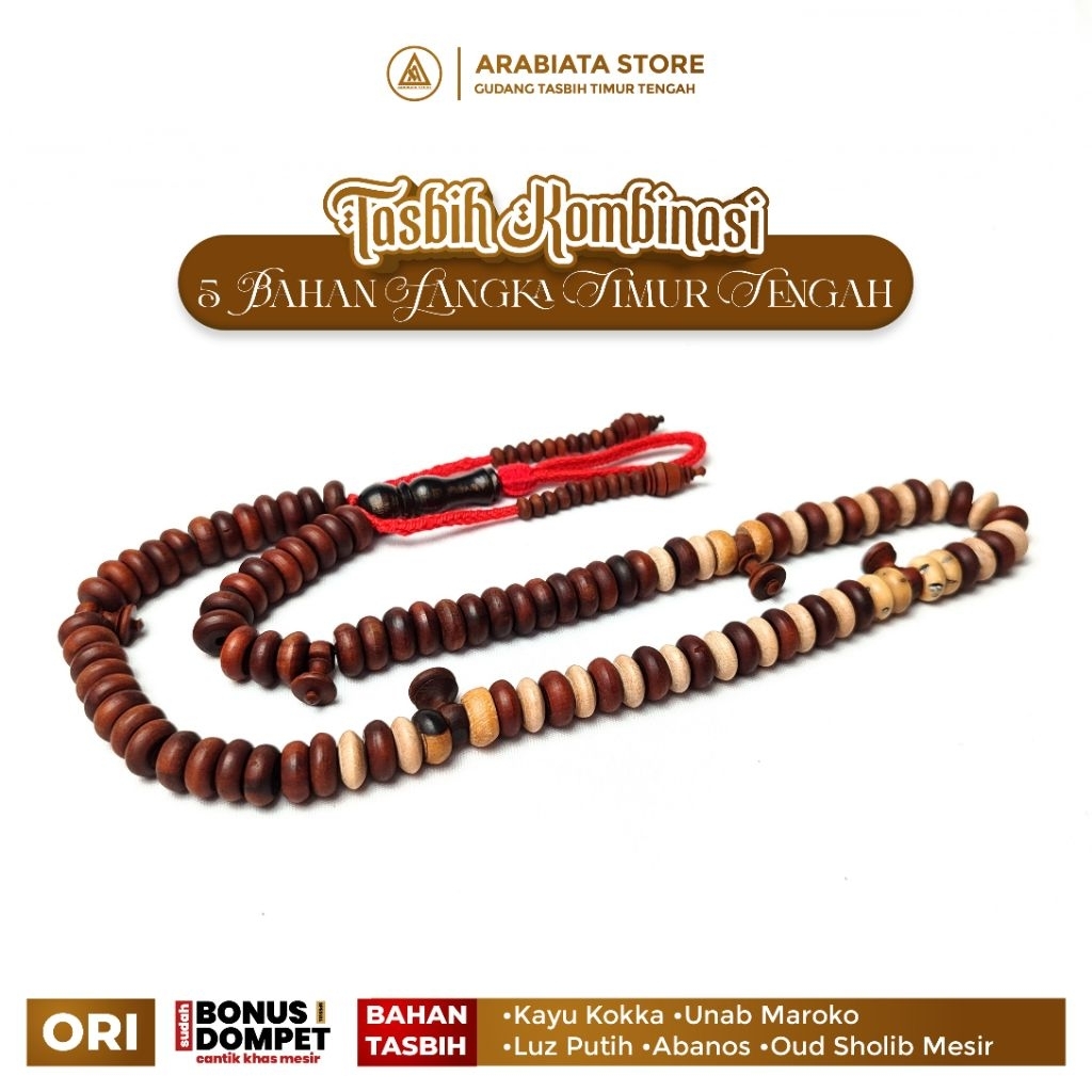 Tasbih Tijani Oud Sholib mix Unab, Abanos, Kayu Kokka, Lus Putih Original