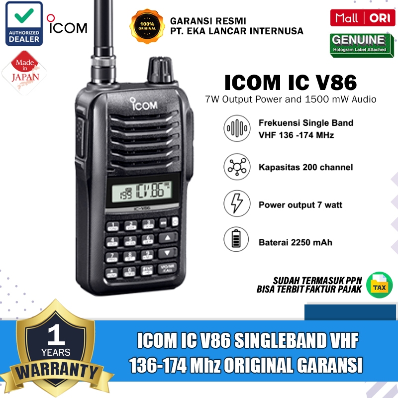 ICOM Ic V86 V 86 Singleband VHF 136-174Mhz HT Icom v86 v-86 Up To 7Watt Ht Icom Original Garansi Res