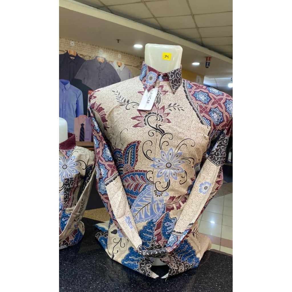 kemeja batik lengan panjang pake furing # Cream