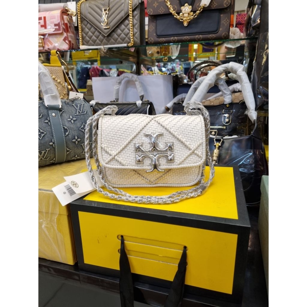 TORY BURCH Eleanor Diamond Quilt Small Chain Shoulder Sling Bag Tas Wanita Genuine Leather Anyaman K