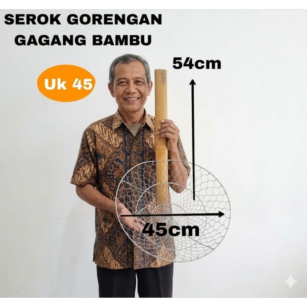 Serok Saringan Minyak Serokan Gorengan Jumbo Gagang Bambu ukuran 45