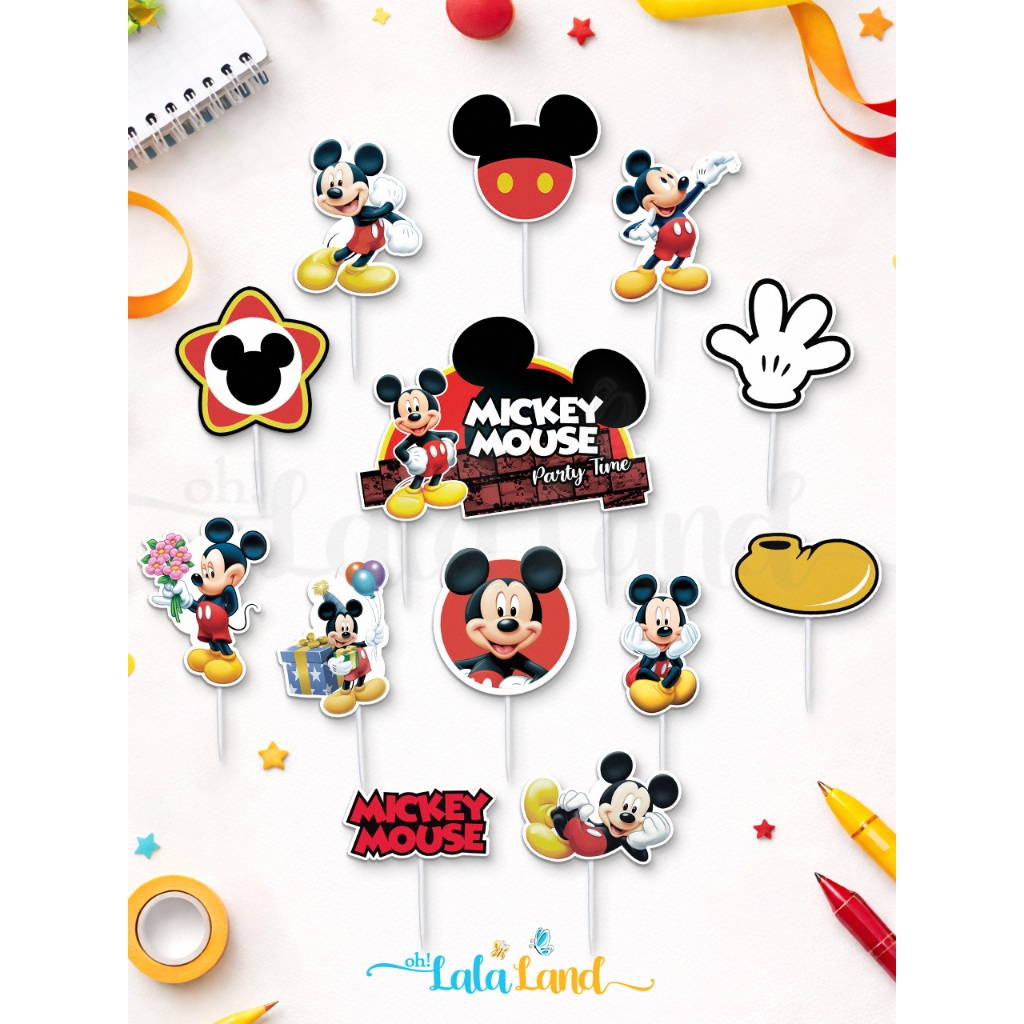 Mickey Mouse Cake Topper - Hiasan Dekorasi Tusukan Kue Puding Cupcake Ultah Karakter Miki Disney (1 