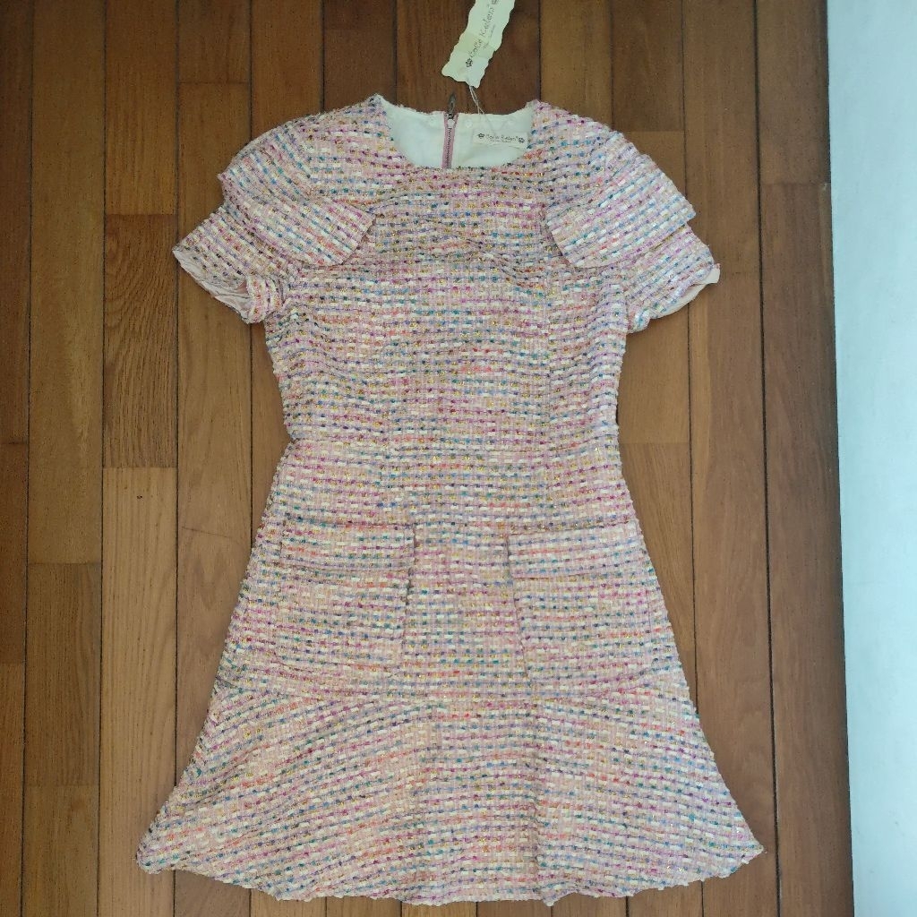 dress mewah/dress pendek/dress wool/tweed dress/tweed mewah/dress tweed pink/dress pink/dress lucu