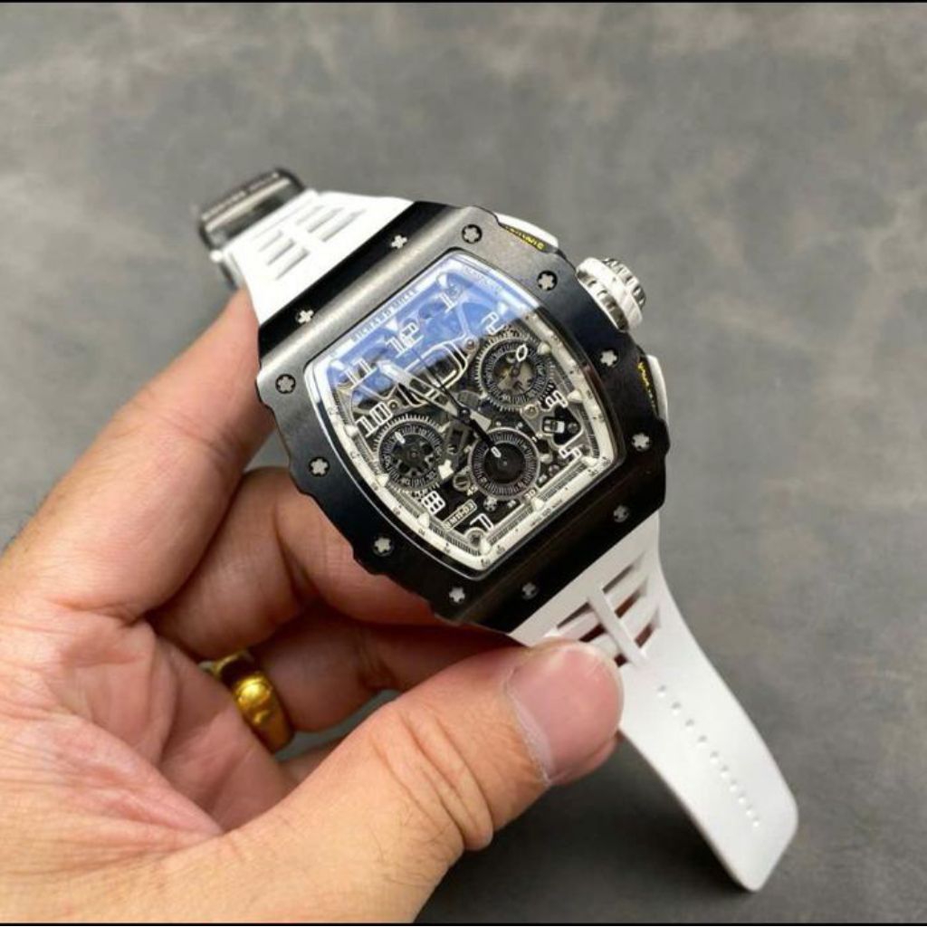 JAM TANGAN RM11-03 CHRONOGRAPH SWISS MATIC DM 45MM JAM TANGAN AUTOMATIC CHORONO AKTIF STRAP RUBBER W