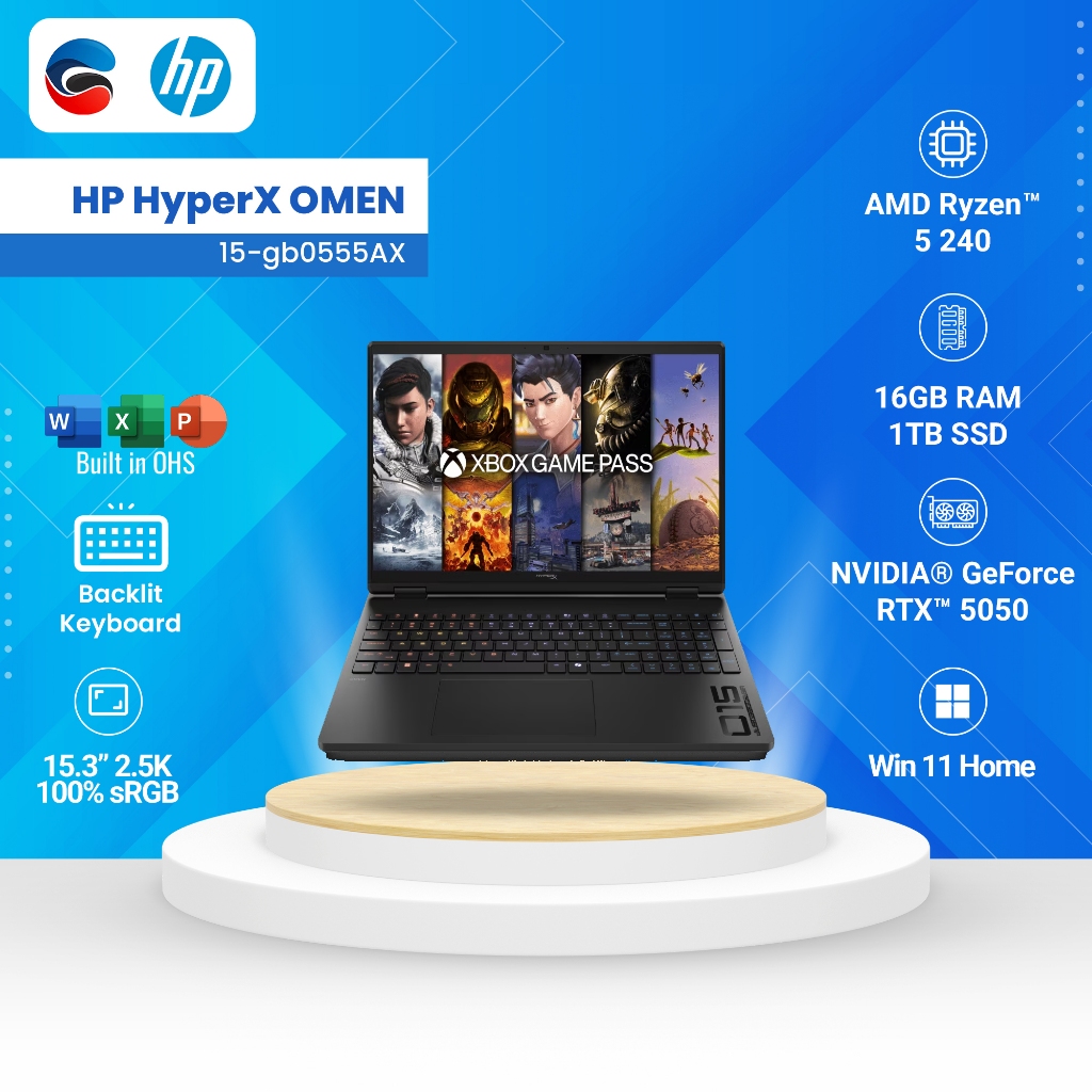 HP LAPTOP HYPERX OMEN 15 GB0555AX AMD RYZEN 5 240 16GB 1TB 15.3" WQXGA 180HZ WINDOWS 11 OHS24 [D36YY