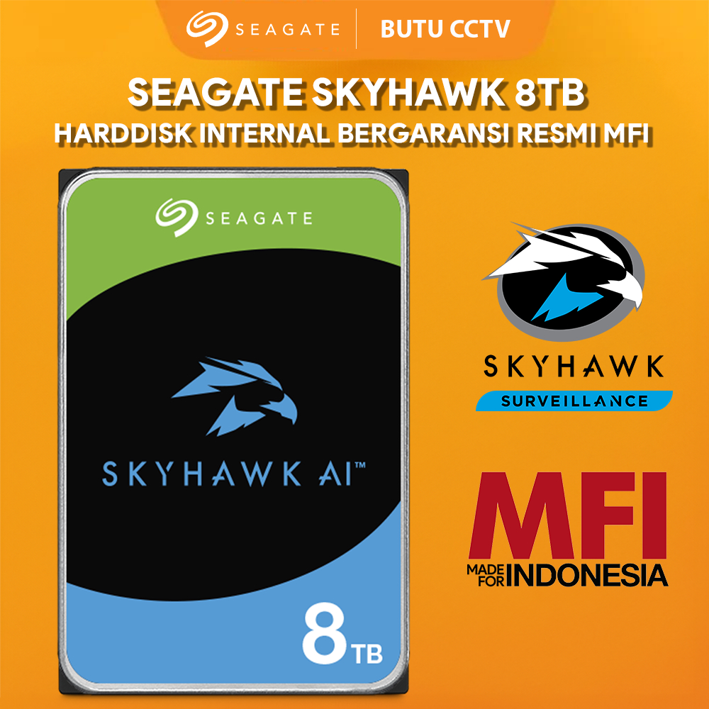 SEAGATE SKYHAWK AI 8TB MFI / SATA HDD SKYHAWK BERGARANSI RESMI 3 TAHUN