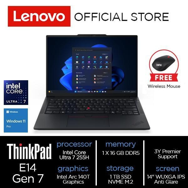 [FREE MOUSE] Lenovo ThinkPad E14 Gen 7 (Intel) - Intel Core™ Ultra 7 255H | 16GB SODIMM | 1TB SSD M.