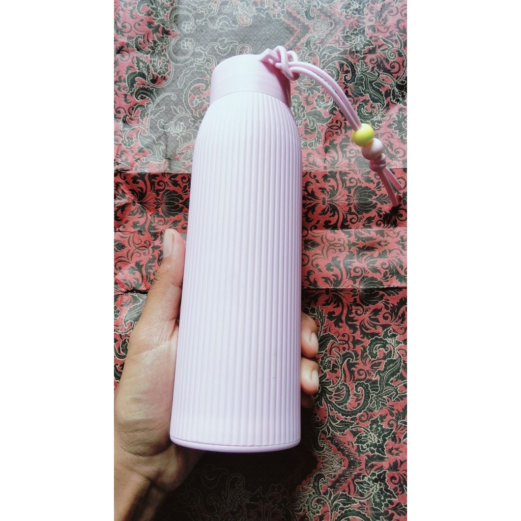Botol Minum Kaca Polos Macaron Pink 360ml - Tahan Panas, Anti Tumpah, Desain Unik