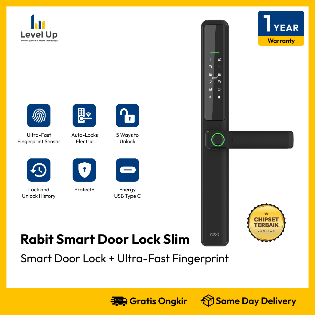 RABIT Smart Door Lock Slim Fingerprint Digital Door Lock PIN Code Kunci Pengaman Pintu Rumah