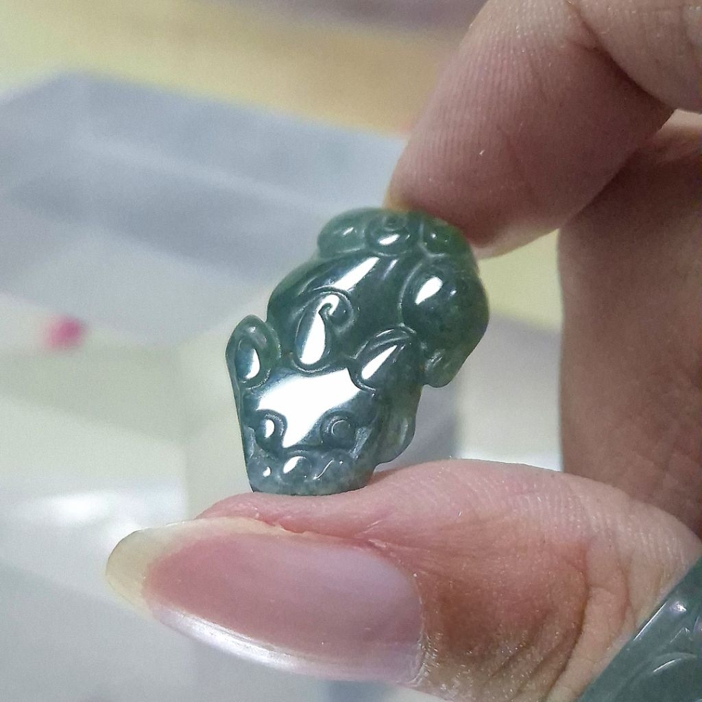 a0000 Liontin Giok Blue Water Jadeite Ukiran Mini Pixiu