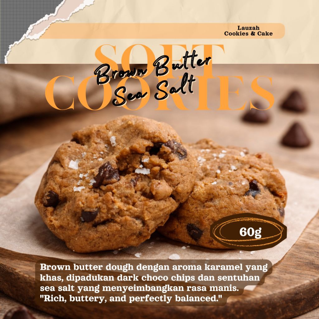 Soft Cookies Full Butter | Brown Butter Sea Salt Lauzah | Premium Gourmet Cookies