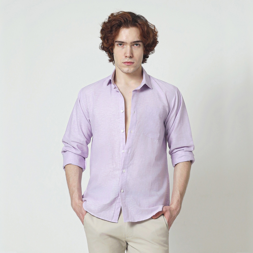 LABONTE Kemeja Linen Pria Lengan Panjang Lilac | Regular Linen Shirt - Lilac Sleeve LUCA