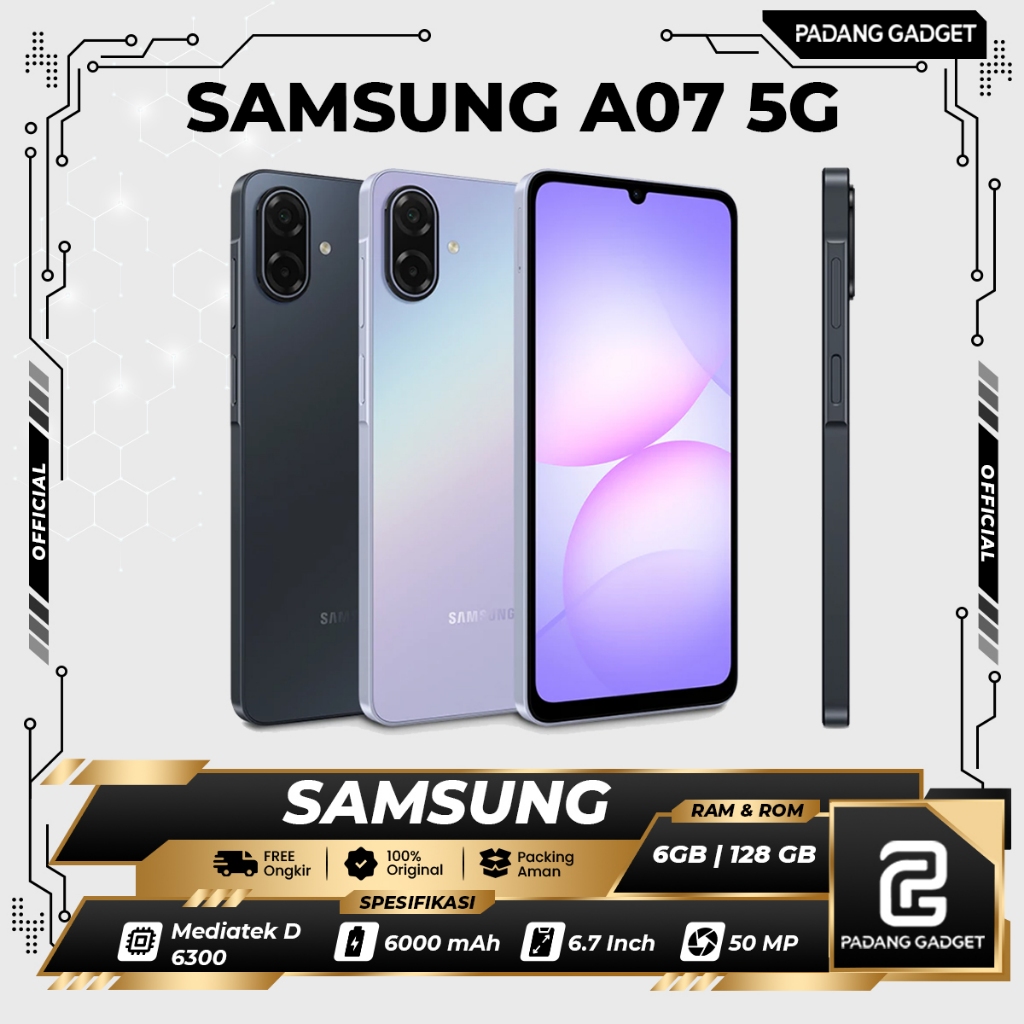 Samsung A07 5G 6/128 GB NFC | Android Smartphone Baru 2026 | HP Baru Segel Garansi Resmi SEIN
