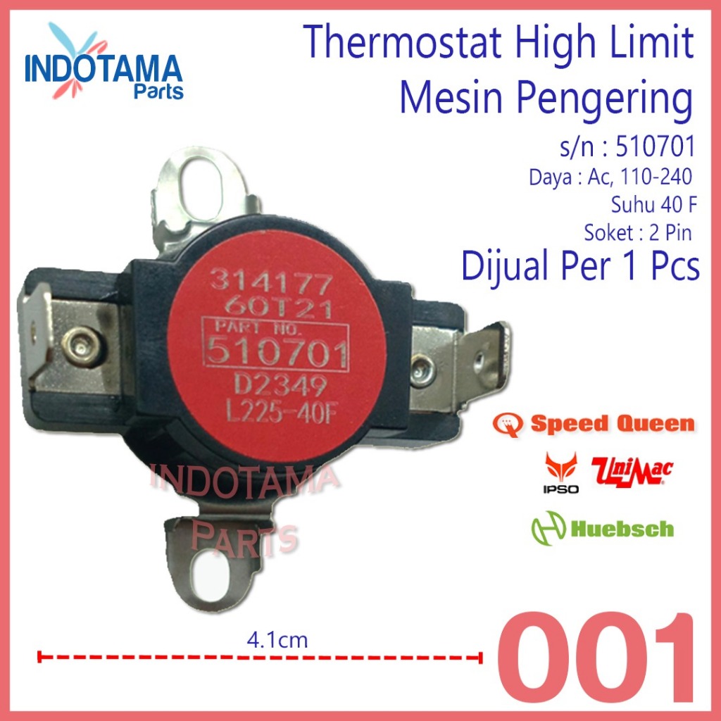 Thermostat High Limit Red Mesin Pengering / Dryer Ipso, Speed Queen / Speedqueen, Huebsch, Unimac 51