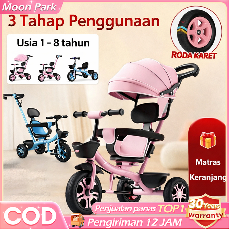 BEIGE Sepeda Anak Roda 3 Balance Bike Sepeda Roda 3 Anak Perempuan 1-8 Tahun Keranjang Roda 3 Bayi