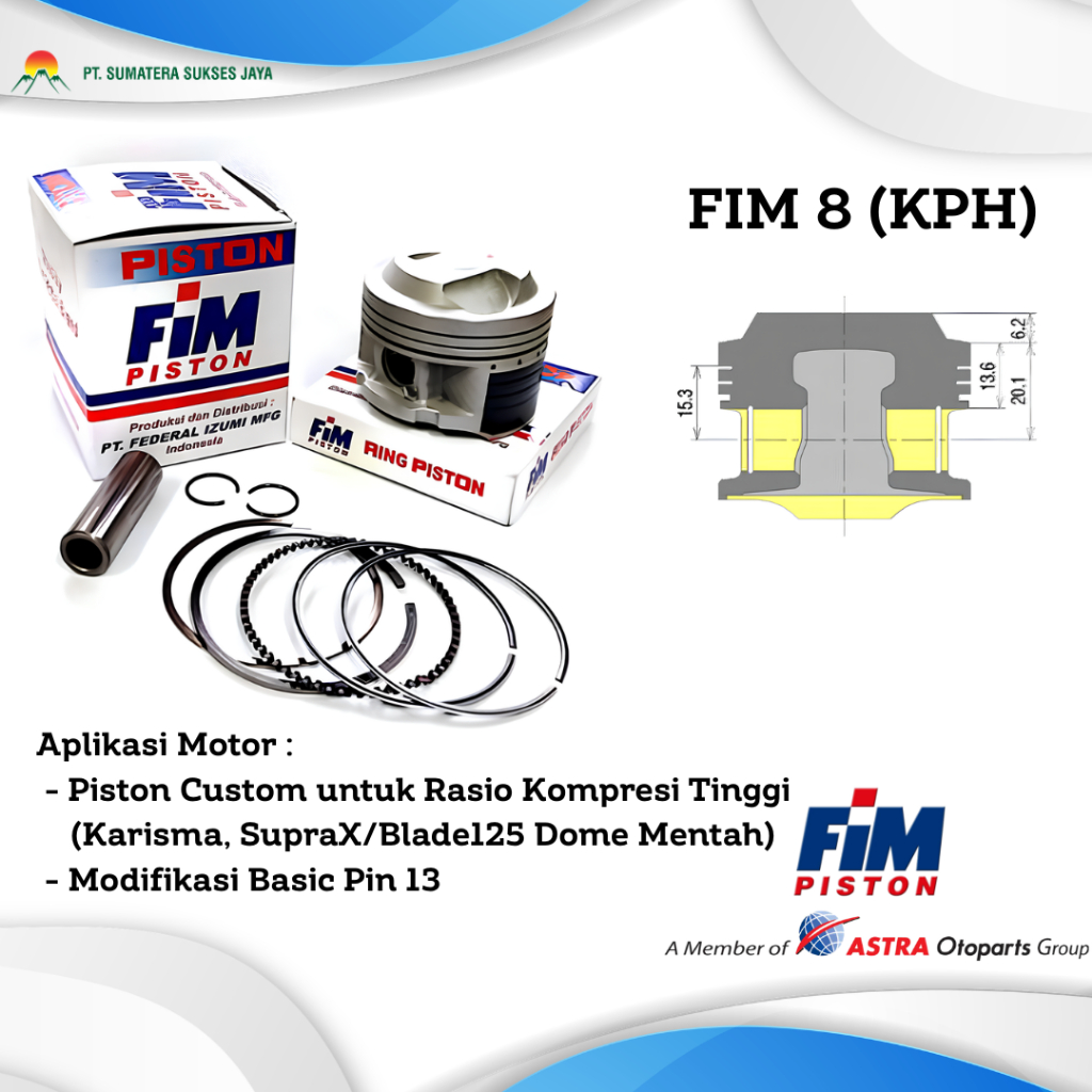 PISTON FIM 8 Custome Dome Mentah Supra X125, Kirana, Karisma PAKET PISTON SET PISTON MOTOR