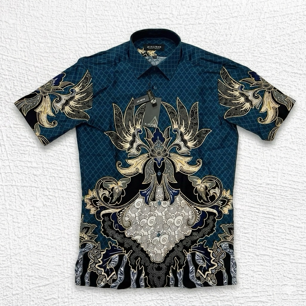 Kemeja Batik Alisan Slim fit Lengan Pendek ukuran 14,5 , 15 , 15,5 dan 16 / Kemeja Pria / Pakaian pr