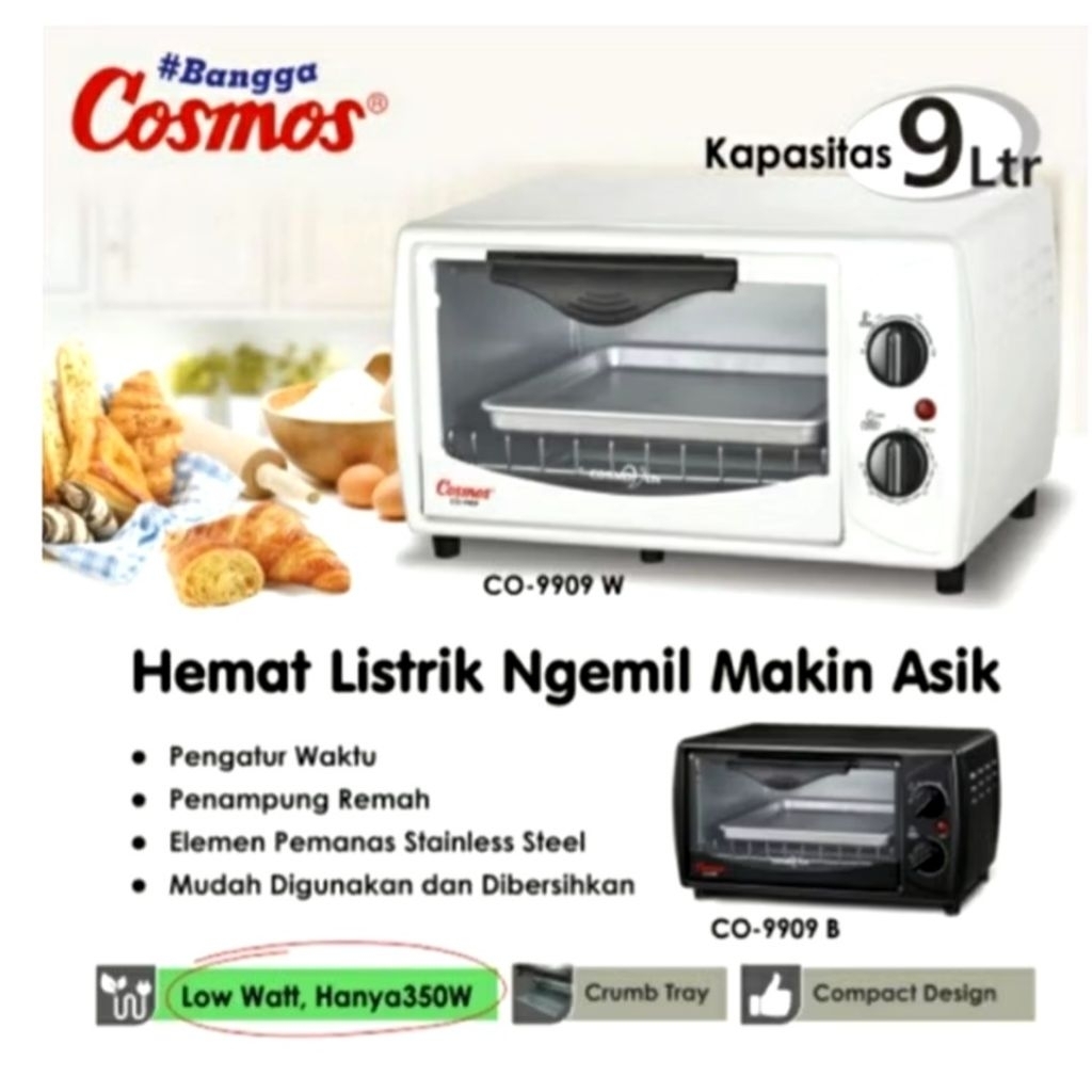 Oven Listrik Cosmos CO-9909 Kapasitas 9 Liter - Low Watt 350W Oven Mini Hemat Listrik