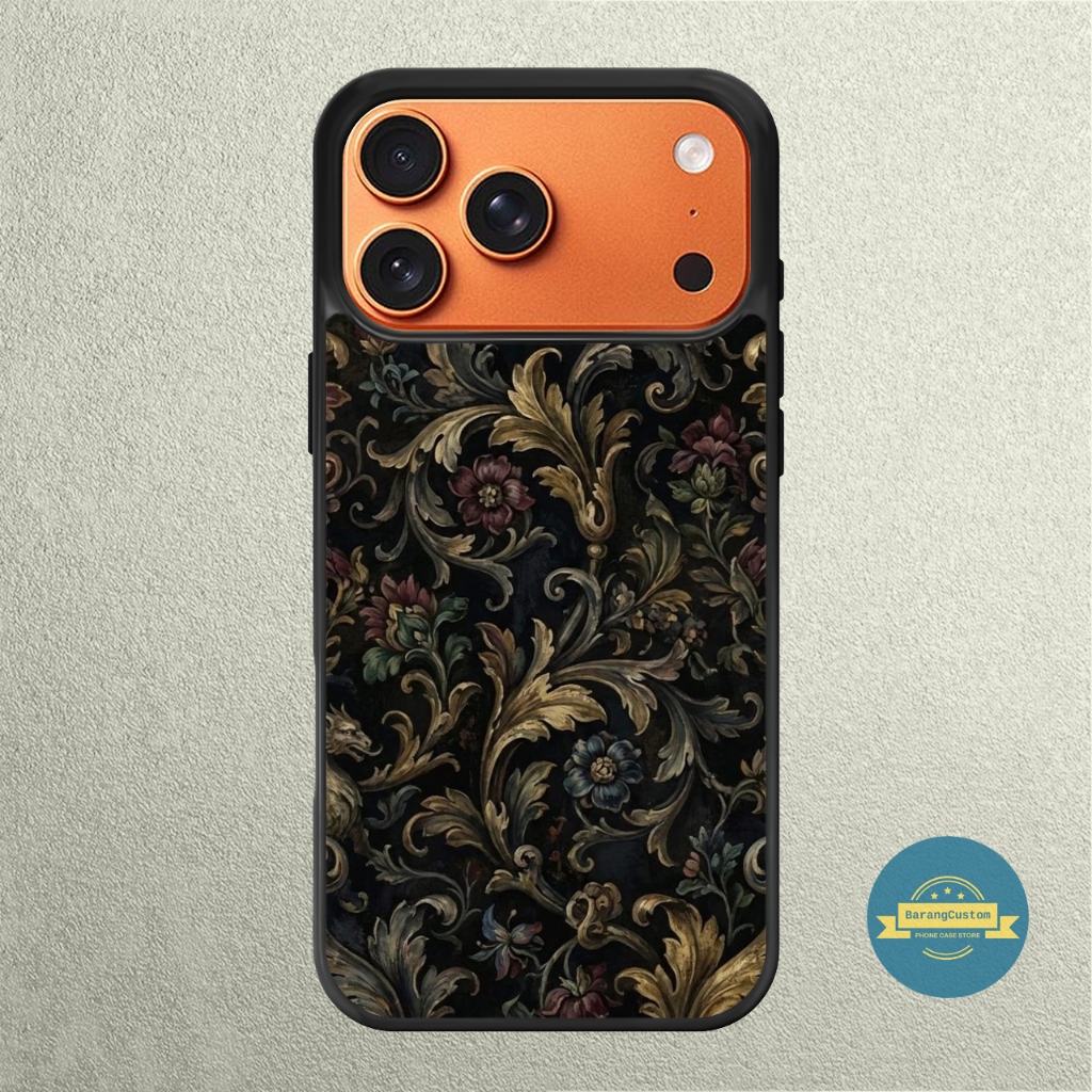 Case Apple 17 16 15 14 13 12 11 Mini Plus Air Pro Max Softcase Dark Floral Pattern