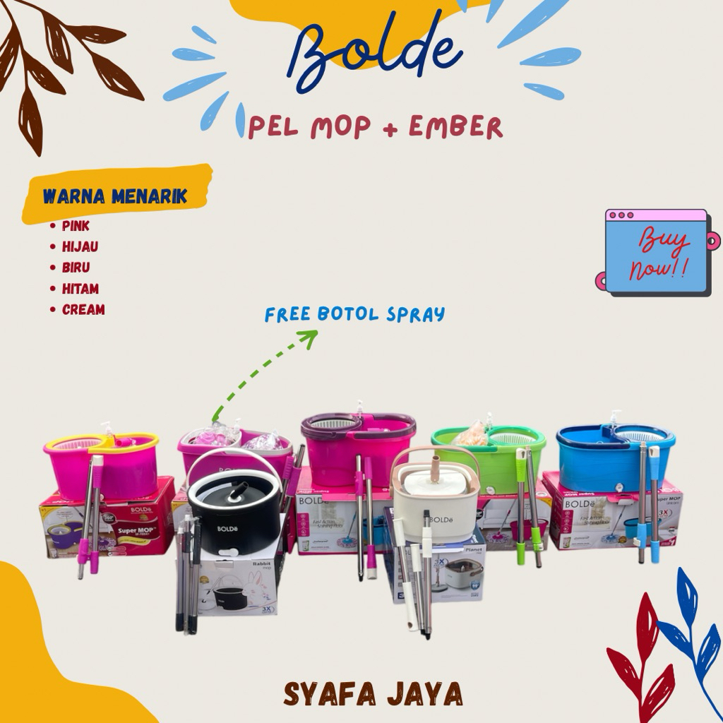 BOLDE - Pel Mop Bolde Spin Putar / Pel Lantai Ember / Pel Mop Lantai / Pel Bulat Pel Putar Gagang Cl