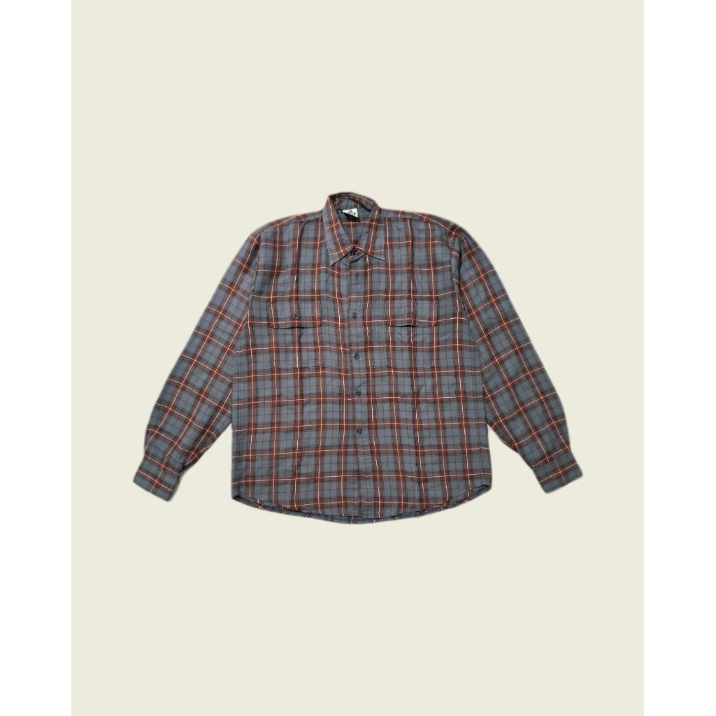 Kemeja kotak kotak katun merah ungu pria