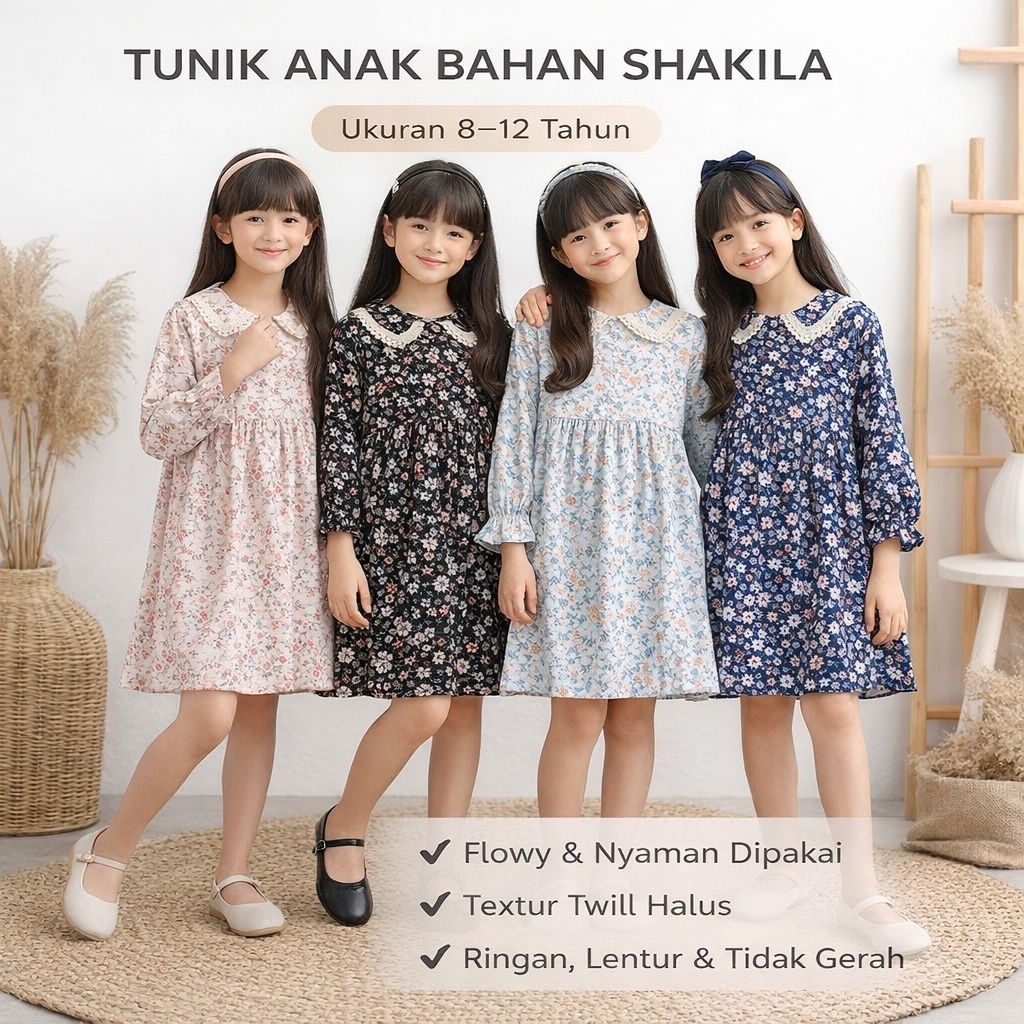 Baju Tunik Anak Perempuan Motif Bunga – Tunik Anak Floria Model Kekinian